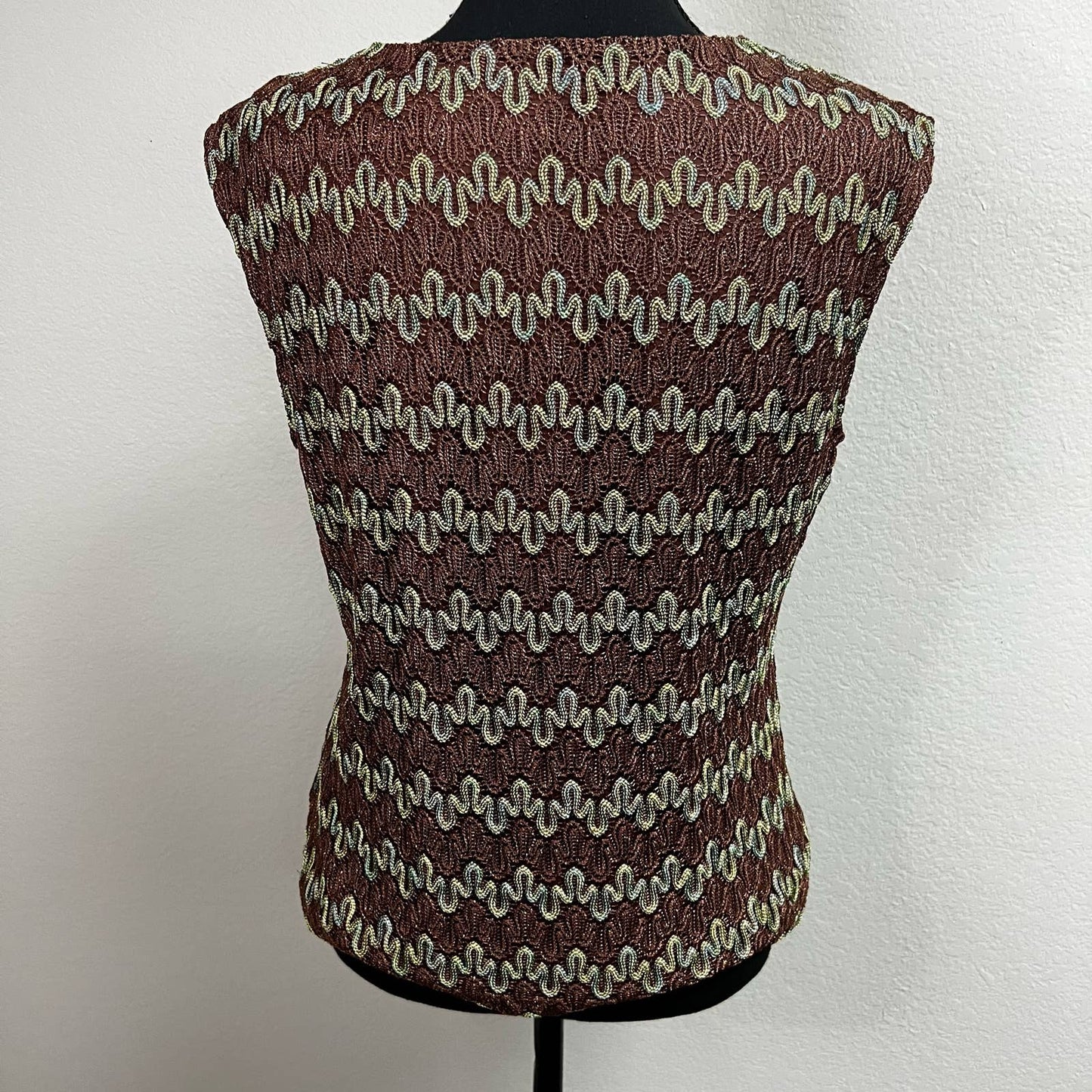 brown green shimmer retro top, medium