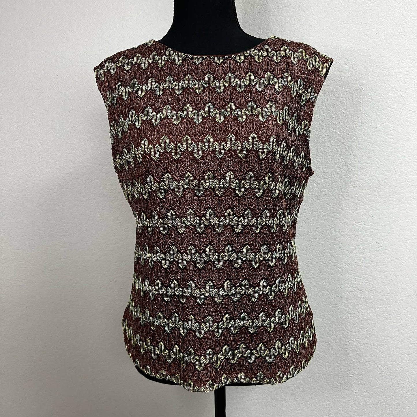 brown green shimmer retro top, medium