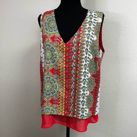 Rose + Olive, bright print flowy top, large