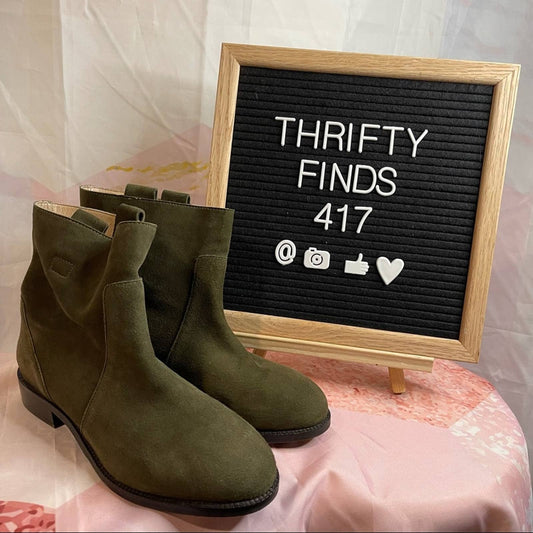 Land’s End green suede pull on flat boots